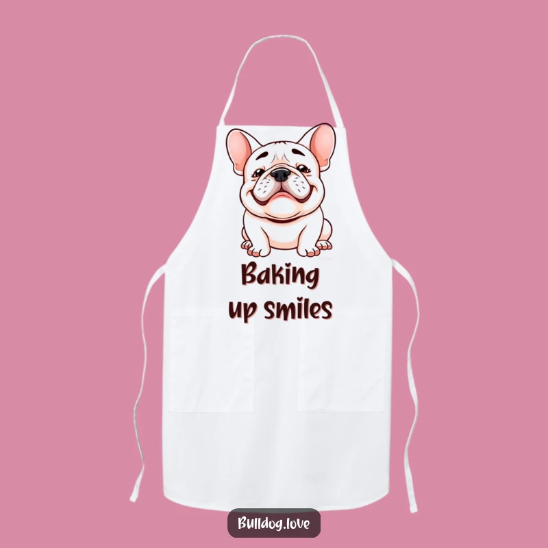Funny Kawaii Bulldog Apron: Goofy Grin Floppy Ears Kitchen Gift