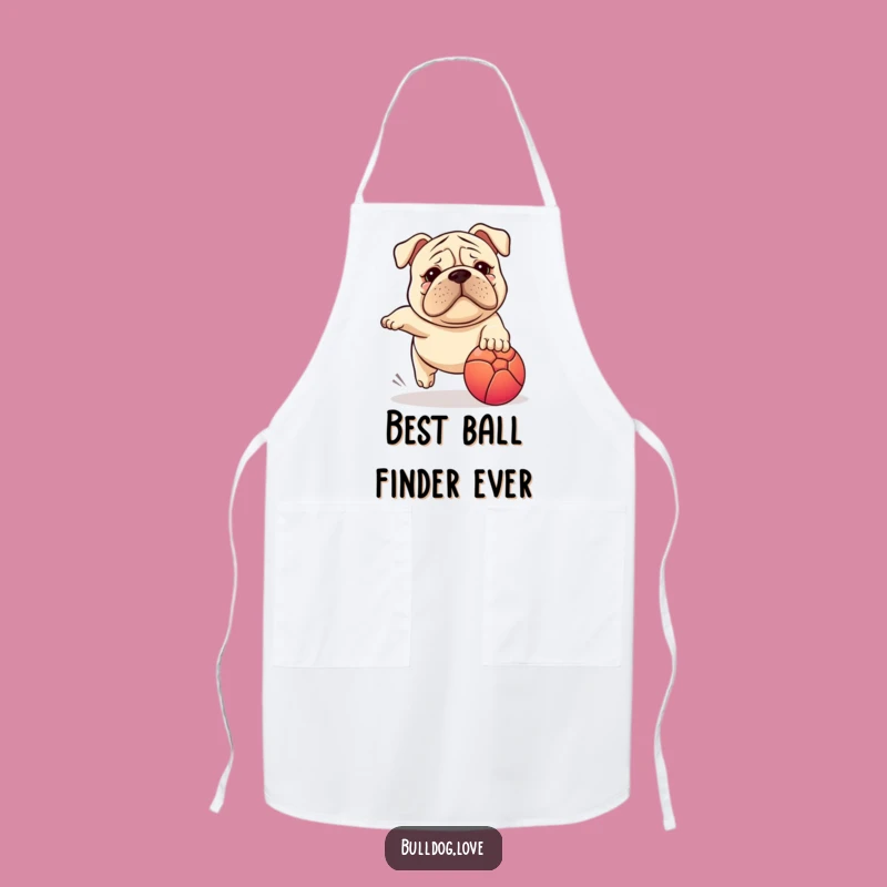 Funny Stocky Dog Apron: Wrinkled Face Chasing Ball, Kitchen Fun Gift