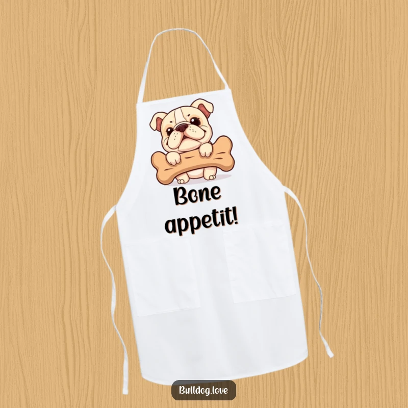 Funny Bulldog Apron: A grinning bulldog peeks from behind a bone, ready to protect its snacks and your clothes.