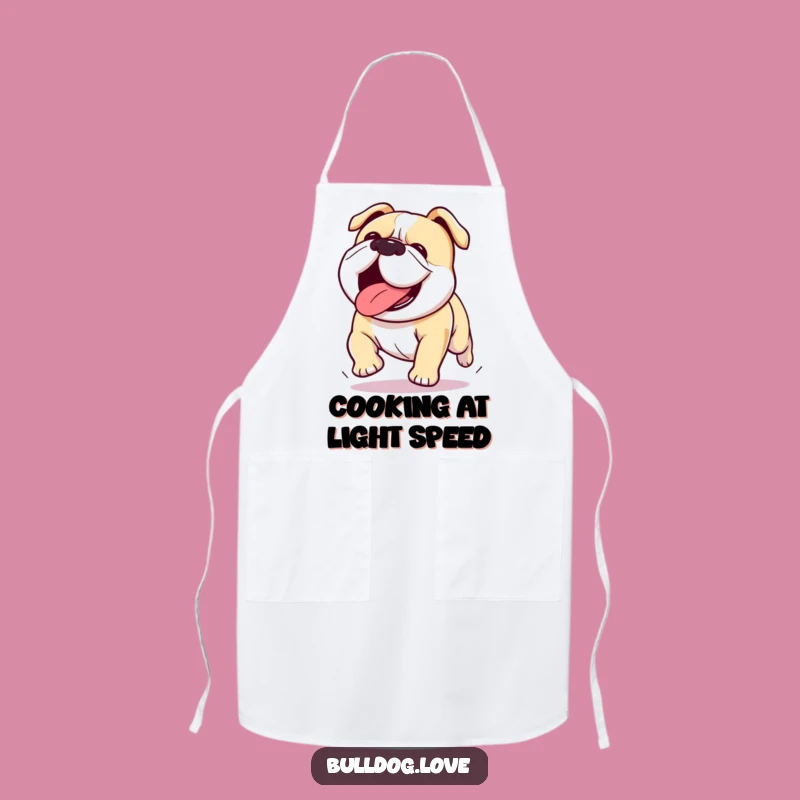 Funny Kawaii Bulldog Apron: Tongue Out Running Kitchen Gift