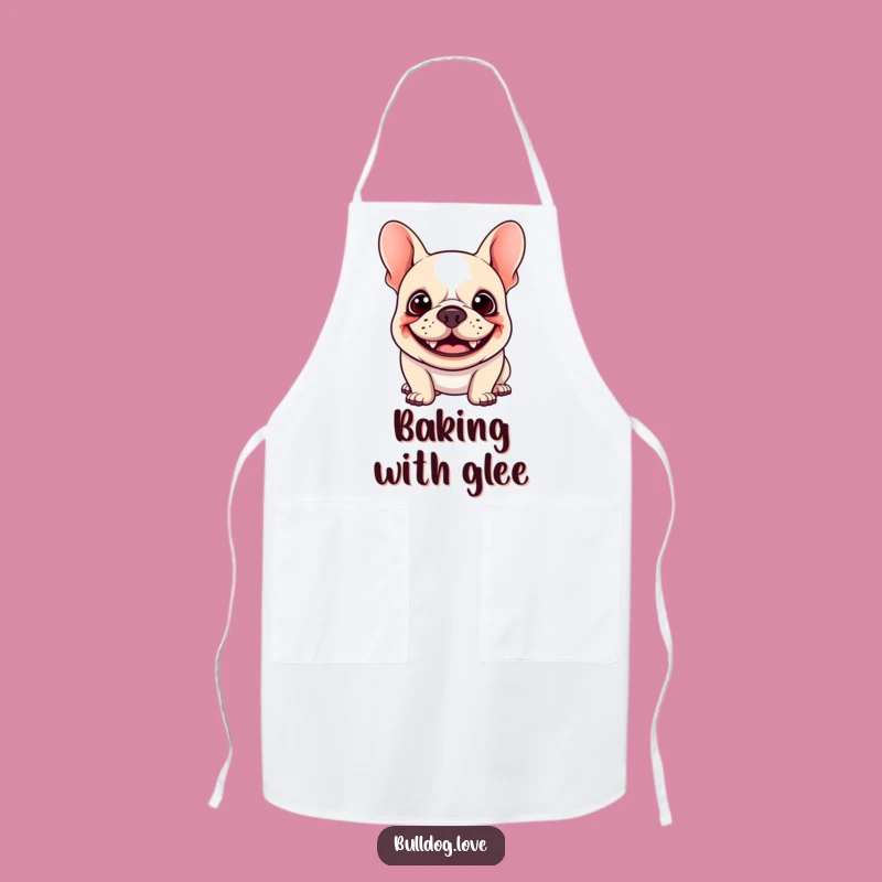 Funny Kawaii Bulldog Apron - Goofy Grin Floppy Ears, Kitchen Fun Hilarious Gift