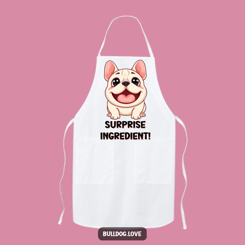 Funny Surprised Bulldog Woof Apron: Kitchen Excited Dog with Wide Eyes, Practical Funny Gift