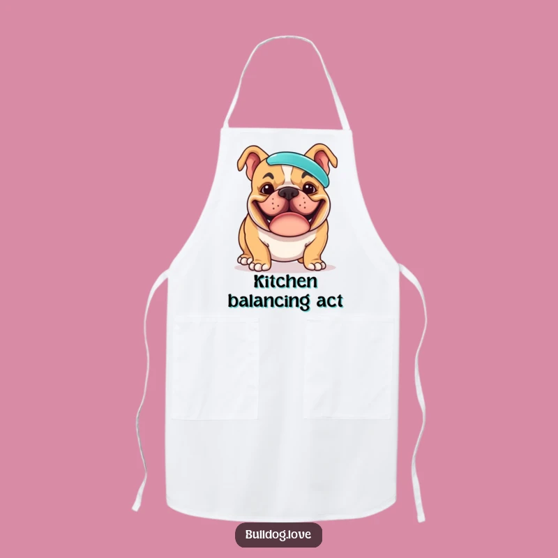 Funny Bulldog Chef Apron: Cook with a Grinning Pup's Balancing Act