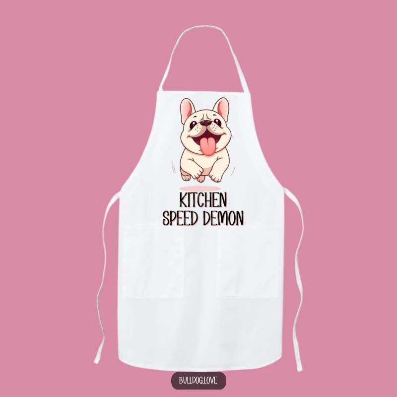 Funny Kawaii Bulldog Apron - Tongue Out Running, Kitchen Fun Hilarious Gift