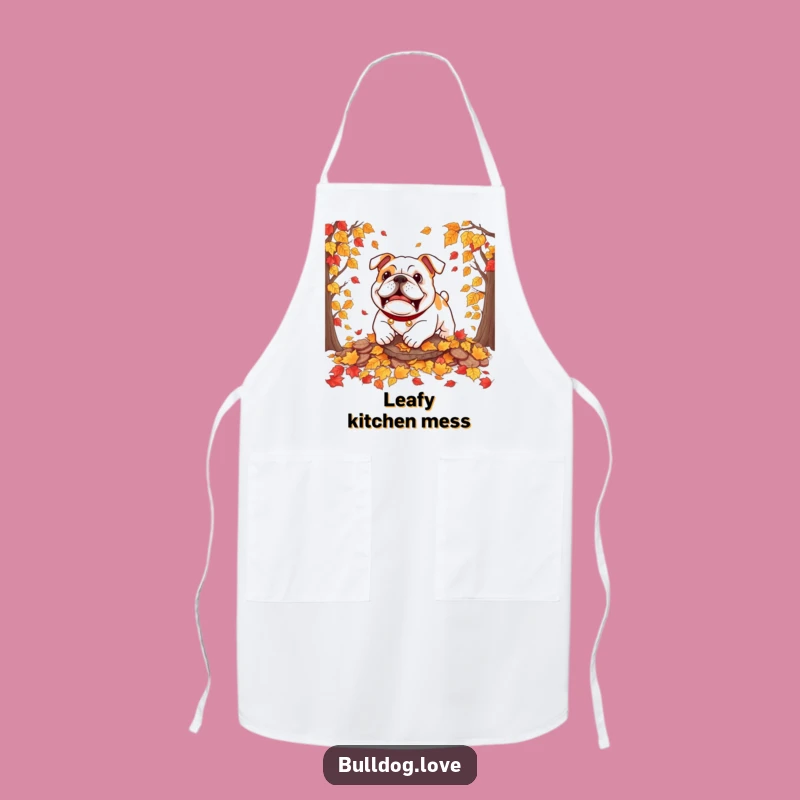 Funny Bulldog Autumn Leaves Apron: Playful Chef's Hilarious Fallwear