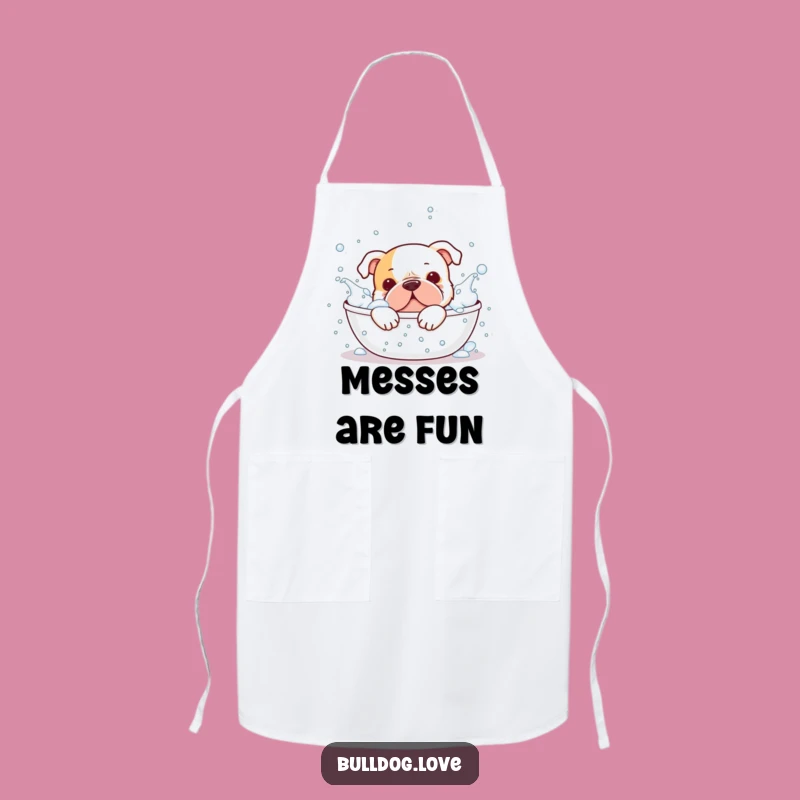Funny Bulldog Bath Time Apron: Kitchen Cleanliness with Humor