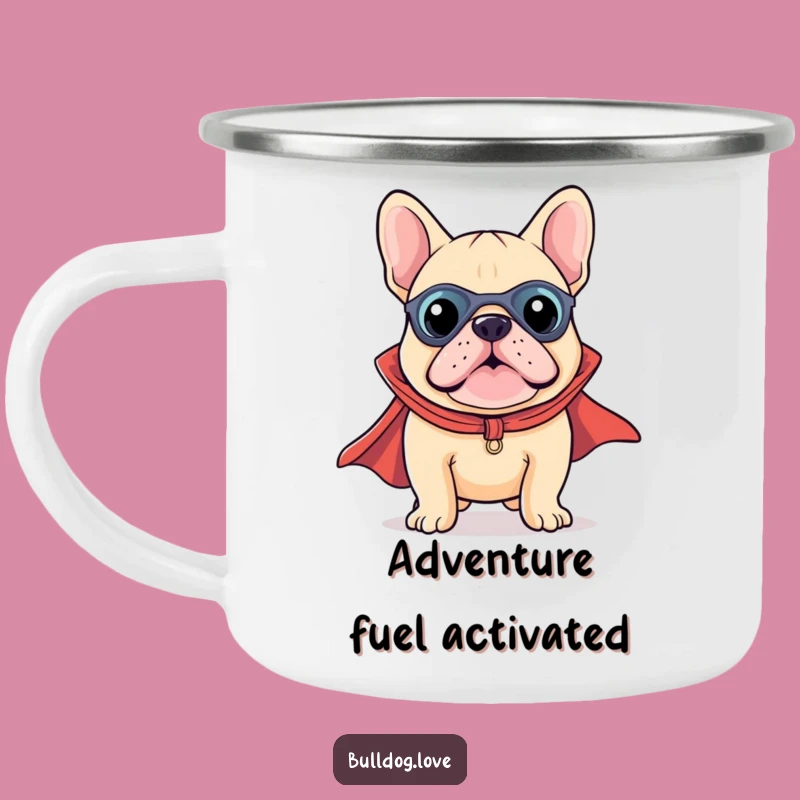 Funny Kawaii Bulldog Superhero Camping Mug - Adventure Fuel for Your Inner Hero!