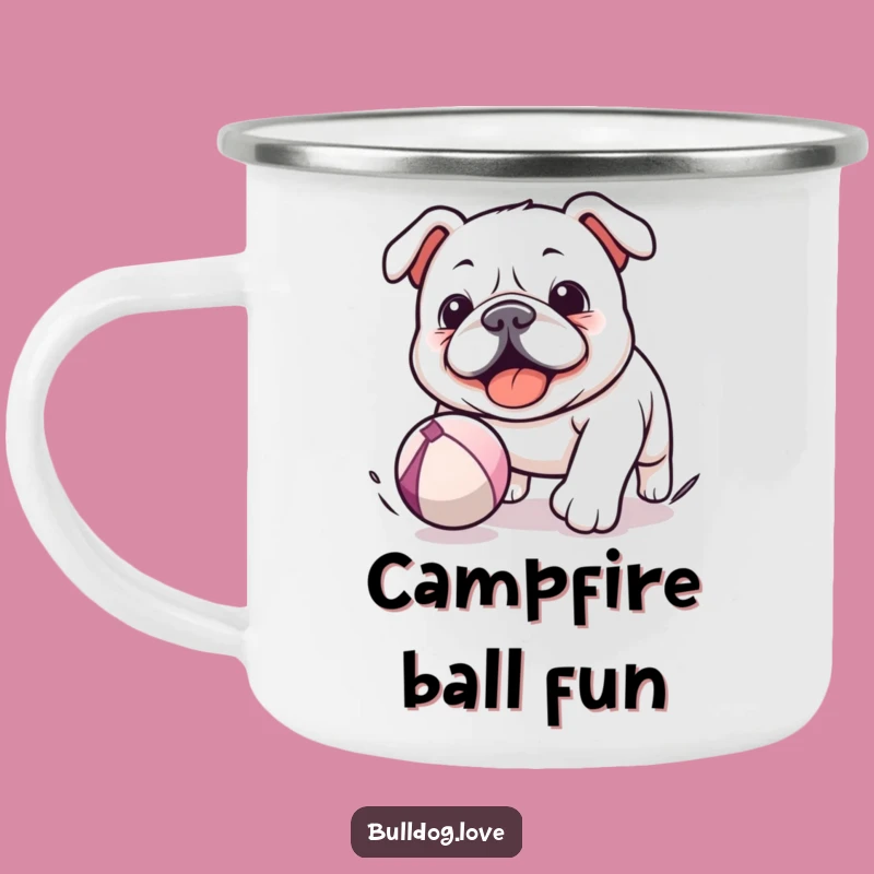 Funny Kawaii Bulldog Camping Mug - Chasing Ball, Outdoor Hilarious Gift