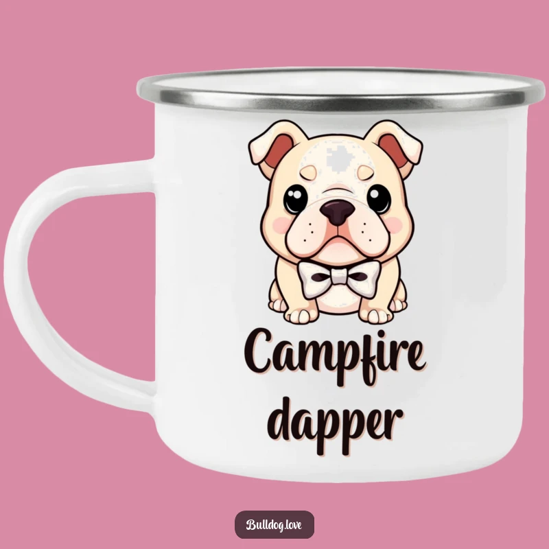 Funny Bulldog Bowtie Camping Mug: Dapper Adventures with Pup's Smirk