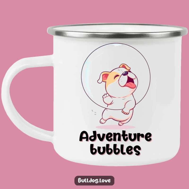 Funny Bulldog Bubble Chase Camping Mug - Adventure with Playful Paws