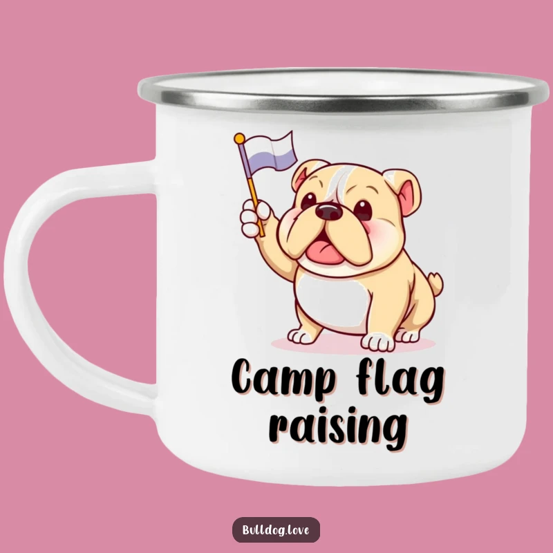 Funny Bulldog Flag Camping Mug: Enthusiastic Outdoor Adventure Companion