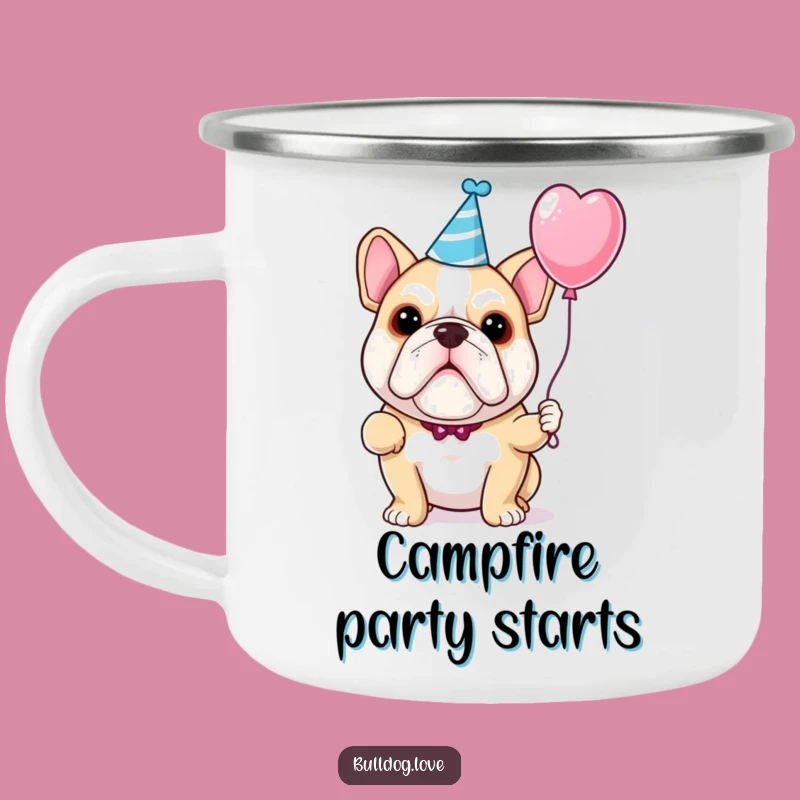 Funny Bulldog Party Camping Mug: Festive Dog Outdoors, Perfect Adventure Gift