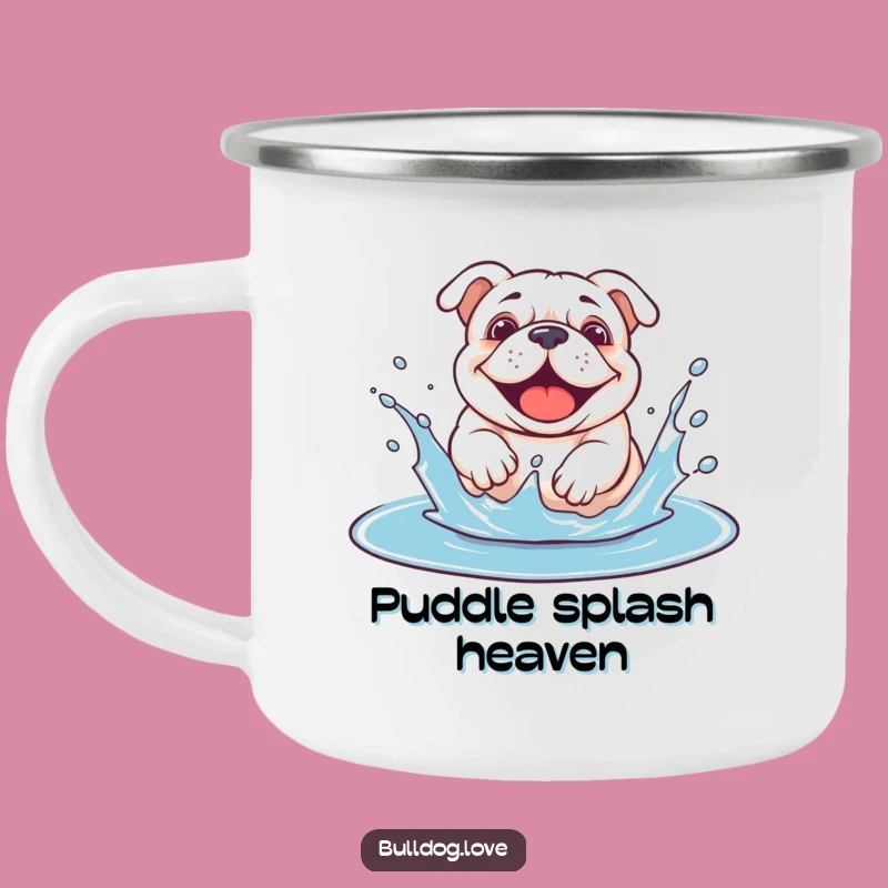 Funny Bulldog Puddle Camping Mug: Splashy Dog Outdoors, Perfect Adventure Gift