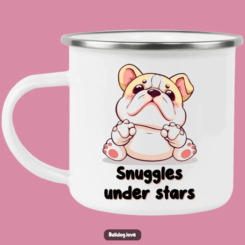Funny Kawaii Bulldog Camping Mug: Paws Up Belly Rub Adventure Gift