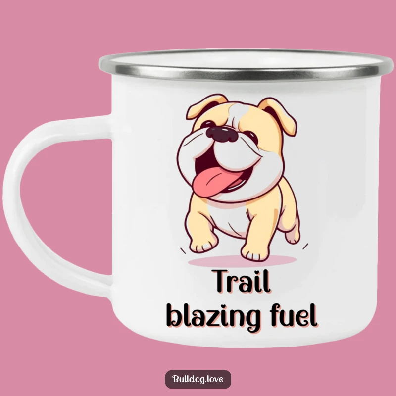 Funny Kawaii Bulldog Camping Mug: Tongue Out Running Adventure Gift
