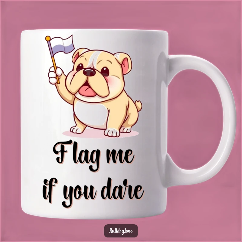 Funny Bulldog Flag Waving Mug: Enthusiastic Dog Art, Perfect Gift