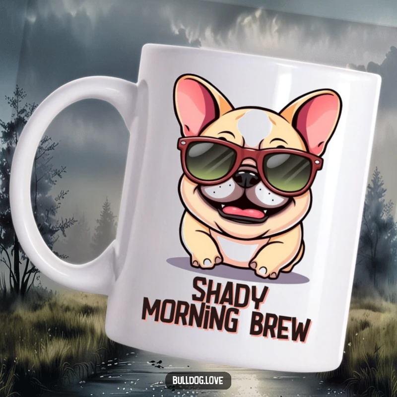 Funny Bulldog Mug: A bulldog with floppy ears and oversized sunglasses giggles, exuding pure, hilarious coolness.