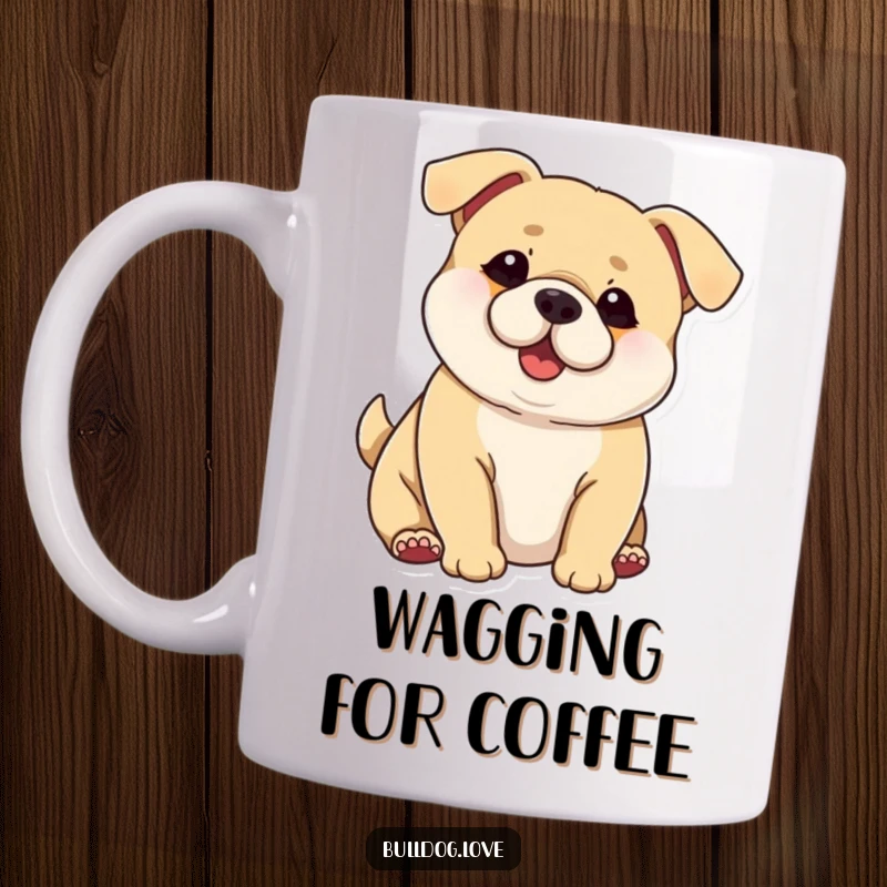 Funny Chubby Dog Mug: Adorable chubby dog with large floppy ears, wagging its entire body with pure, comical joy.