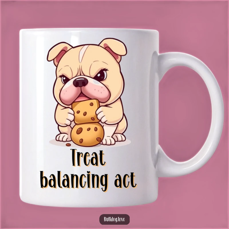 Funny Determined Bulldog Treat Balance Mug: Hilarious Snack Gift