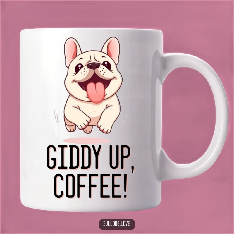 Funny Kawaii Bulldog Mug - Tongue Out Running, Energetic & Hilarious Gift