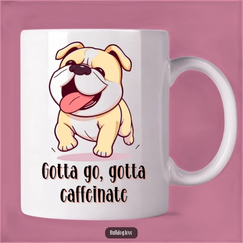 Funny Kawaii Bulldog Running Mug: Tongue Out Joyful Gift
