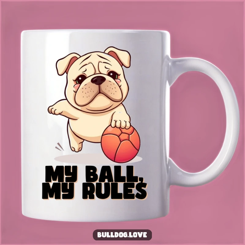 Funny Stocky Dog Mug: Wrinkled Face Joyfully Chasing Ball, Perfect Funny Gift