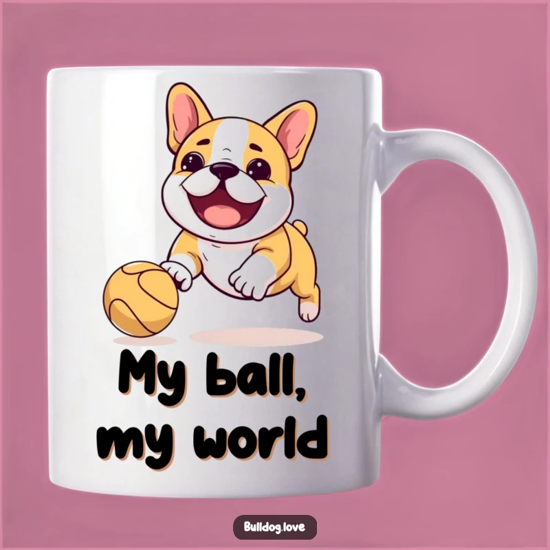 Funny Kawaii Bulldog Ball Chase Mug: Playful Delight Gift