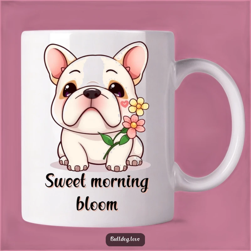 Kawaii Bulldog Flower Mug: Gentle Smile, Perfect Sweet Gift