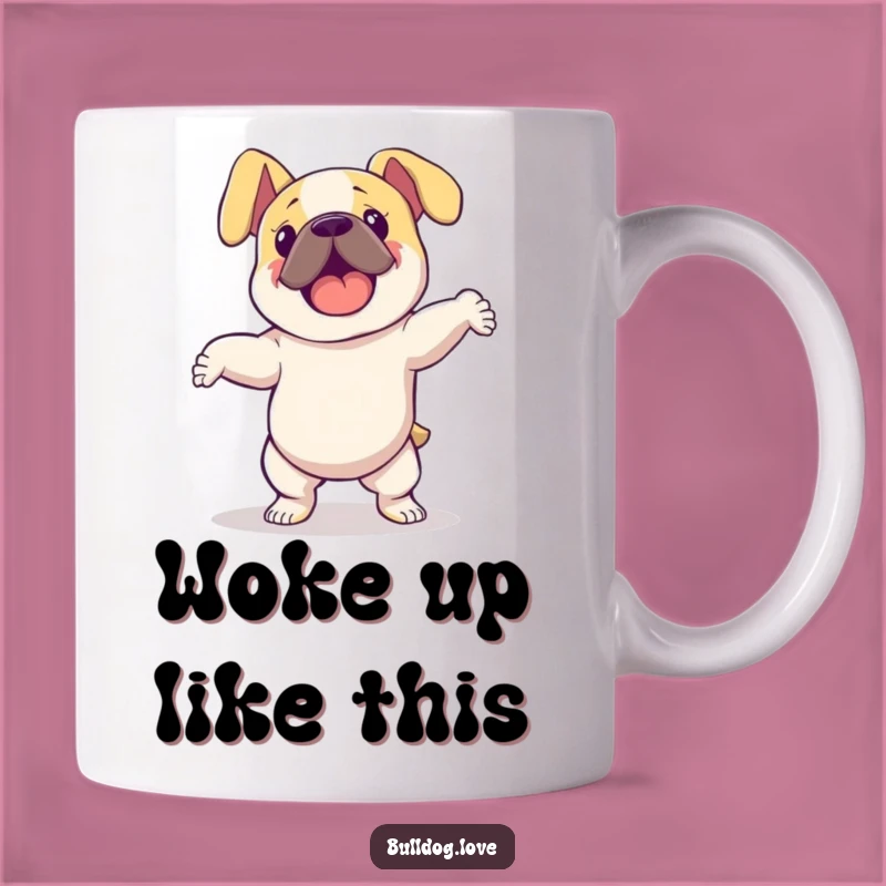 Funny Dancing Bulldog Mug: Energetic Floppy Ear Dog Gift for Happy Mornings
