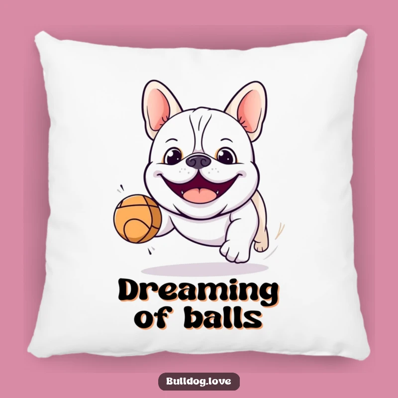 Funny Kawaii Bulldog Chasing Ball Pillow: Soft Cuddle Humor Gift