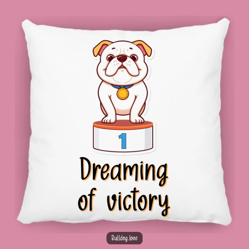 Funny Bulldog Champion Pillow: Soft Winner Bulldog with Medal, Cute Funny Gift for Couches