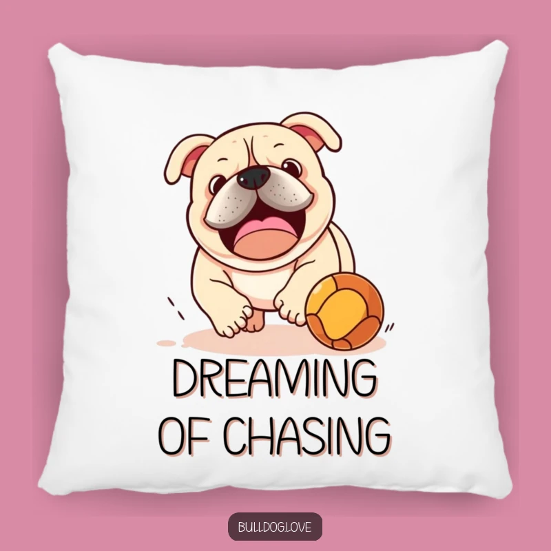 Funny Bulldog Ball Chase Pillow: Comfy Cushion for Playful Relaxation