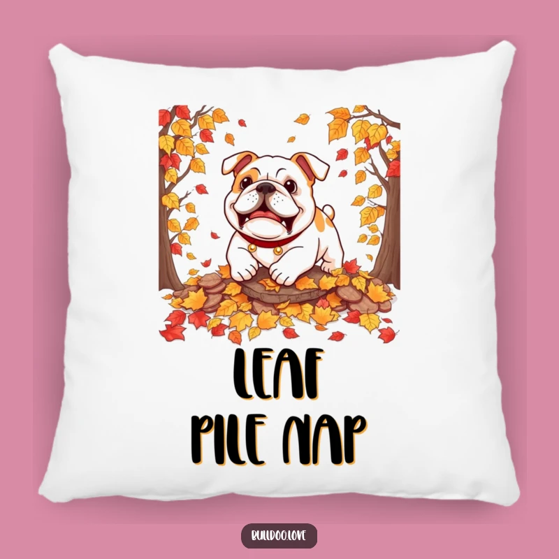 Funny Bulldog Autumn Leaves Pillow: Playful Comfort for Fall