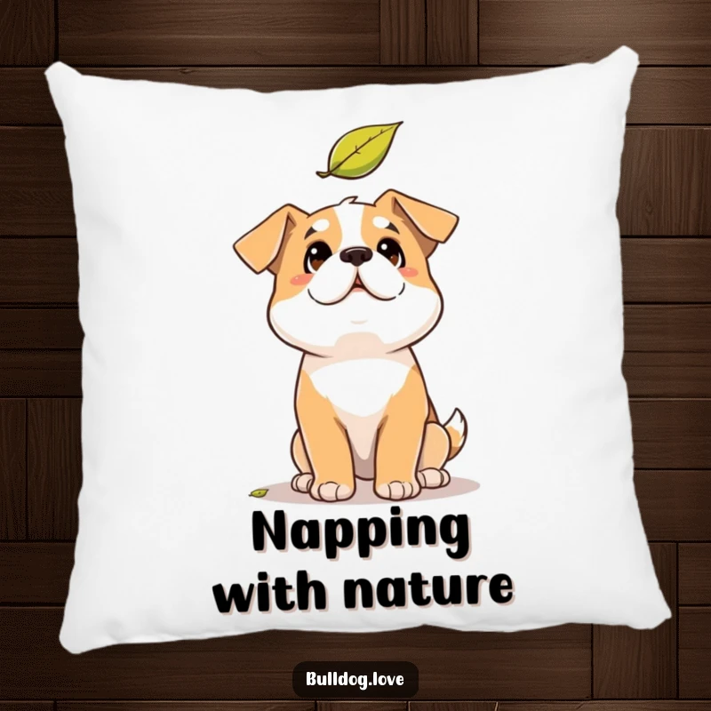 Funny Solid Dog Pillow: Adorable solid build dog looking up with comical wonder at a gently falling leaf.