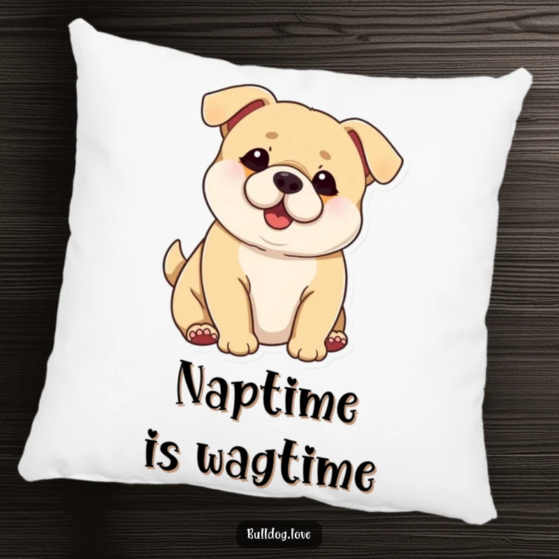 Funny Chubby Dog Pillow: Adorable chubby dog with large ears, joyfully wagging its whole body in a comical pose.