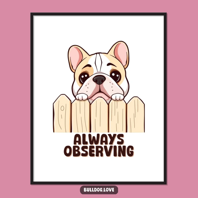 Funny Bulldog Peeking Digital Art: Curious Dog, Perfect Instant Gift