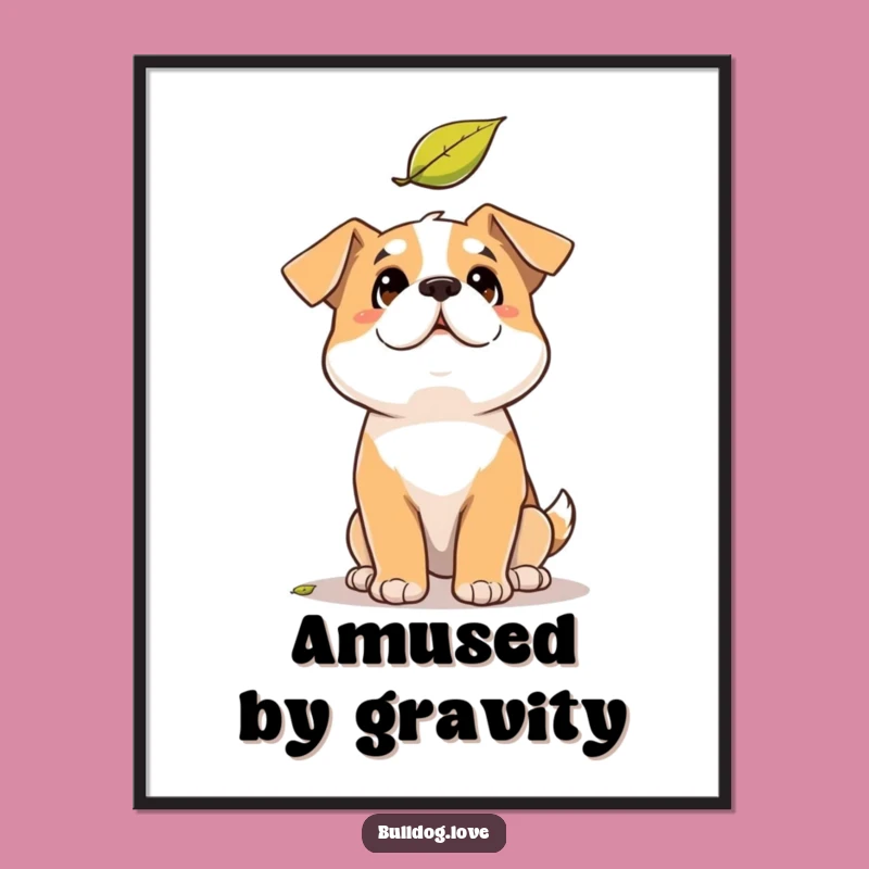 Funny Solid Dog Digital Art: Amused Leaf Watcher, Instant Autumn Decor