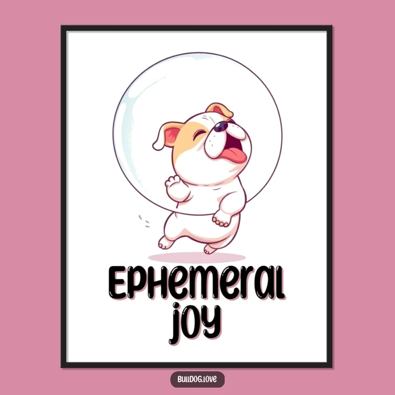 Funny Bulldog Bubble Chase Digital Print - Playful Art for Your Walls
