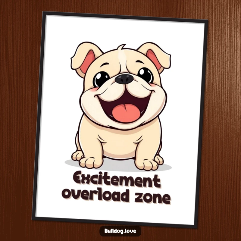 Funny Kawaii Bulldog Digital Art Print of a dog with a furiously wagging tail, bringing instant excitement.