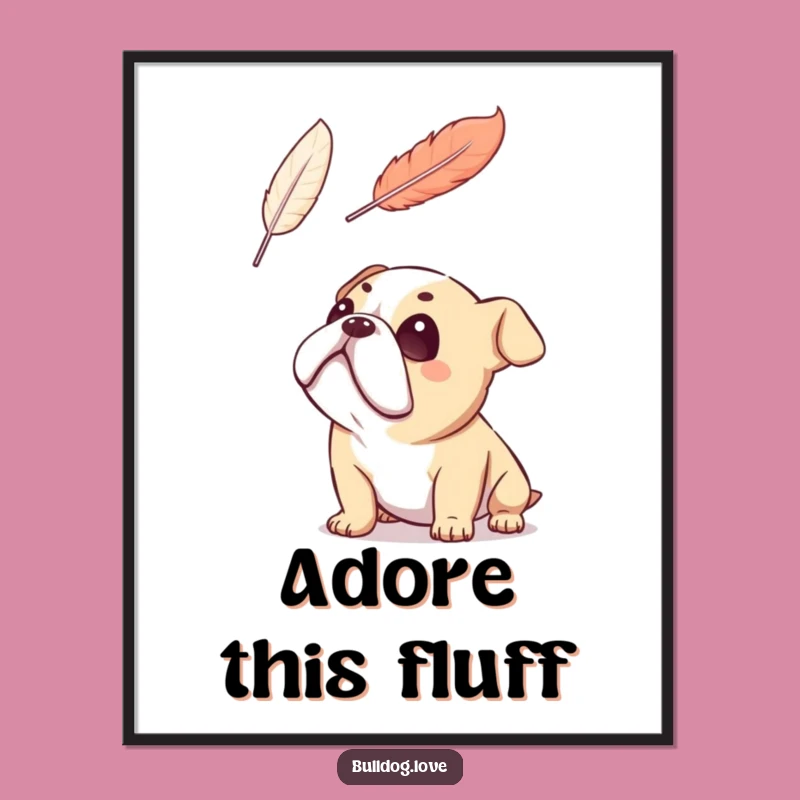 Funny Bulldog Feather Gaze Digital Art: Hilarious Whimsical Decor
