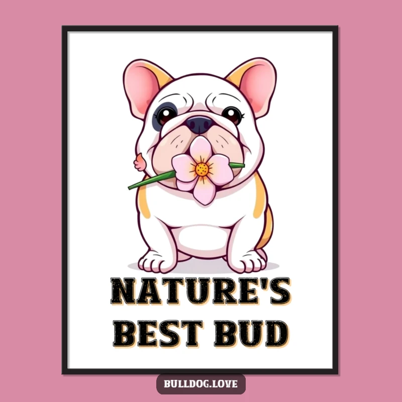Funny Bulldog Flower Digital Art: Proud Pup's Sweetness, Instant Charming Decor, Perfect Gift!