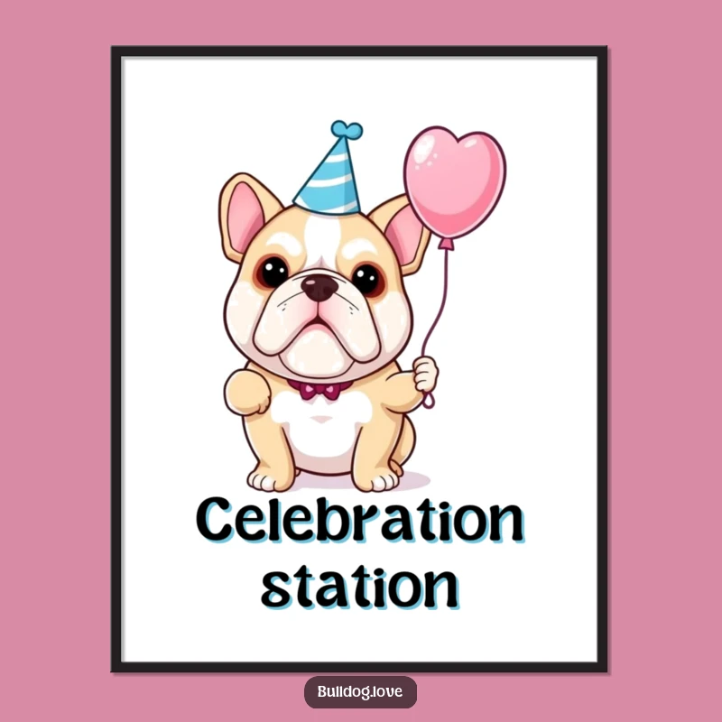 Funny Bulldog Party Digital Art: Festive Dog, Perfect Instant Celebration Gift