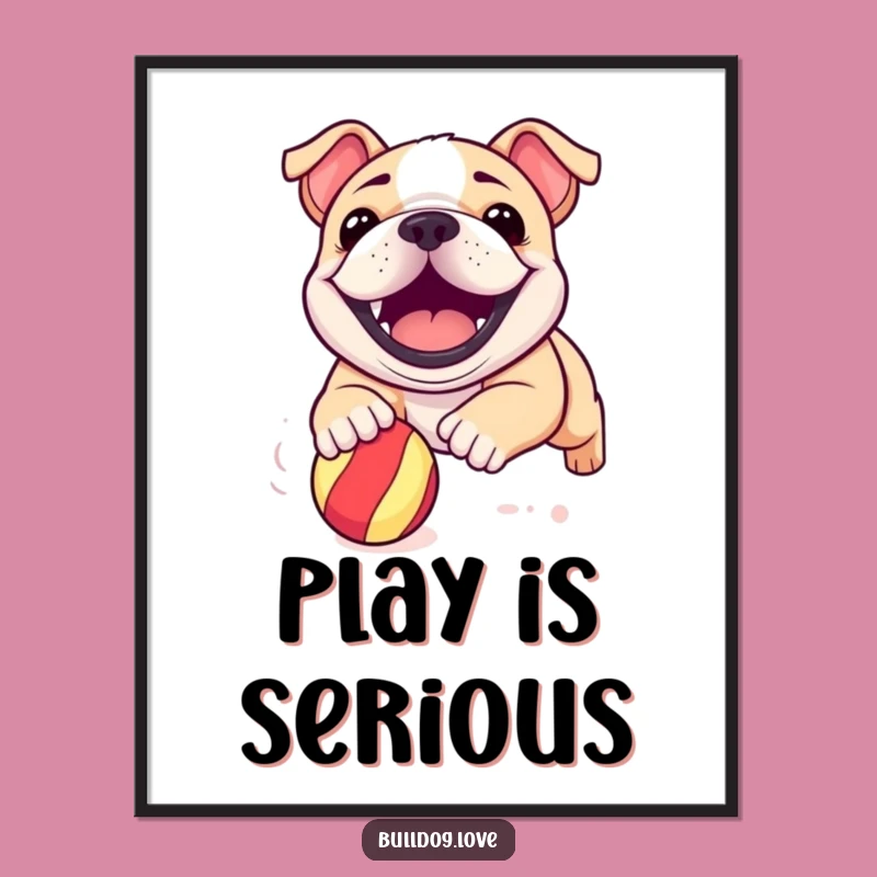 Funny Bulldog Pup Digital Art: Grinning Dog, Perfect Instant Cheerful Gift