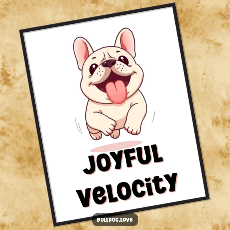 Funny Kawaii Bulldog Digital Art Print of a dog running with its tongue out, perfect for adding instant energy and humor to digital spaces.