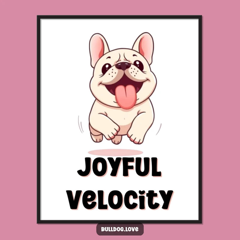 Funny Kawaii Bulldog Digital Art Print - Tongue Out Running, Instant Hilarious Gift