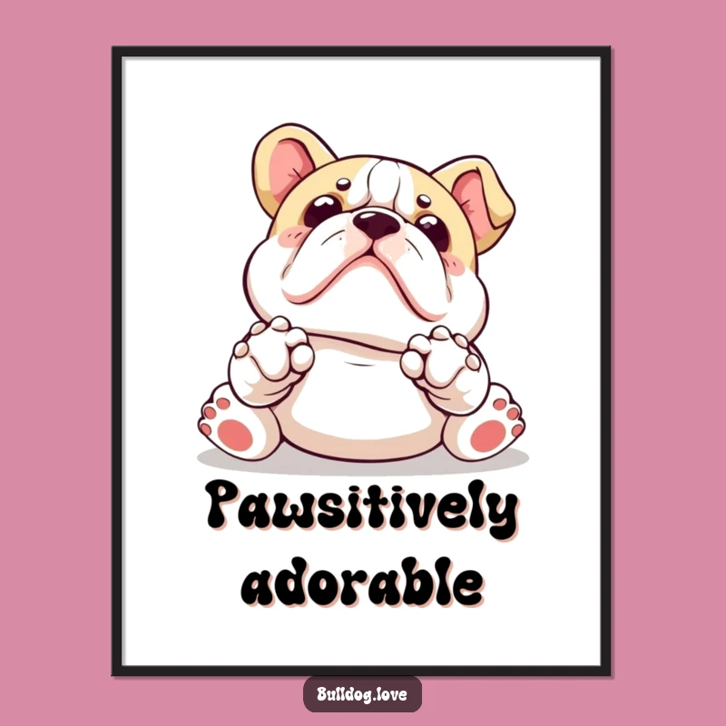 Funny Kawaii Bulldog Digital Print: Paws Up Belly Rub Art Gift