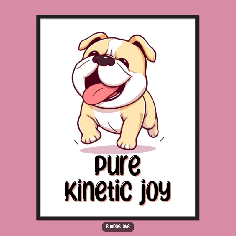 Funny Kawaii Bulldog Digital Print: Tongue Out Running Art Gift