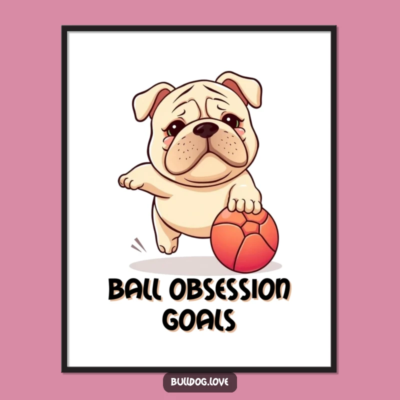 Funny Stocky Dog Digital Art: Wrinkled Face Ball Chase, Instant Funny Decor