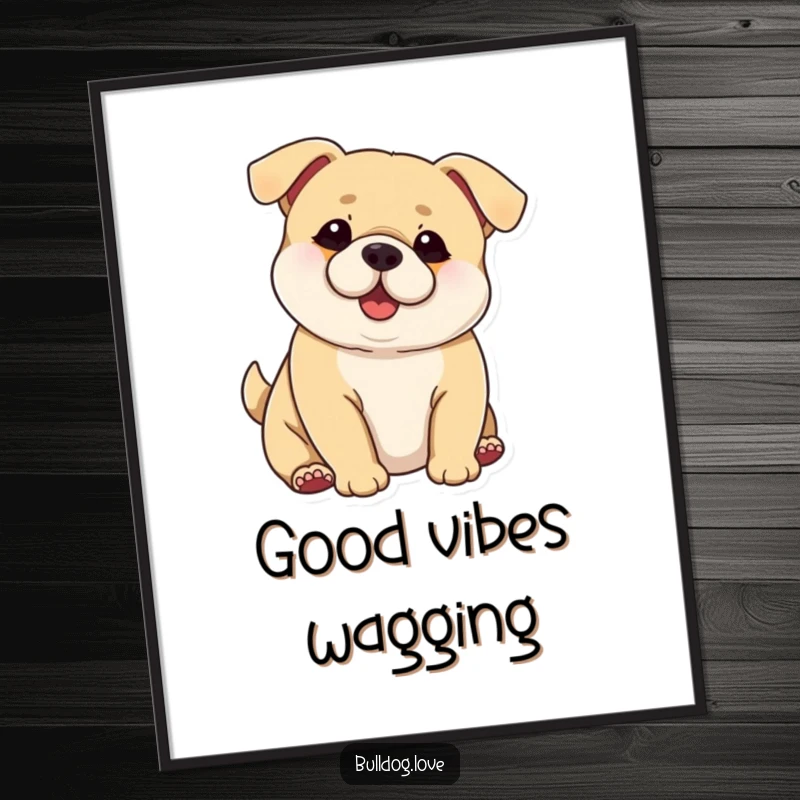 Funny Chubby Dog Digital Art Print: Chubby dog with prominent ears, hilariously wagging its whole body in a burst of joy.