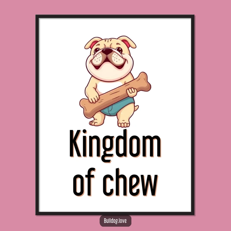 Funny Bulldog Bone Digital Print: Happy Pup Art for Instant Joy